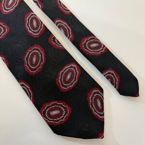 Black Red Geometric Print Tie Polyester Silk Mens Necktie Office Classic Vintage
